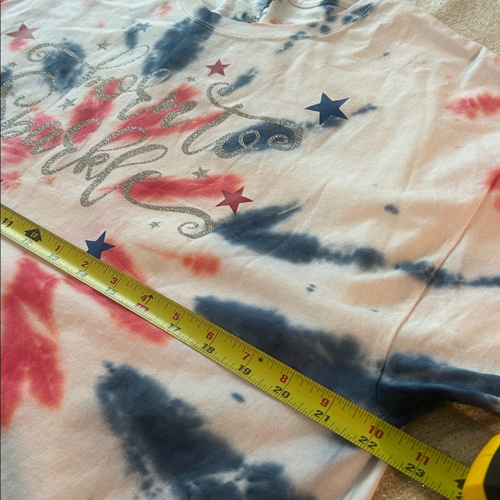 Tie Dye T-Shirt Red White Blue Patriotic Tee Silver “Born to Sparkle” Artisan XL - Picture 7 of 8